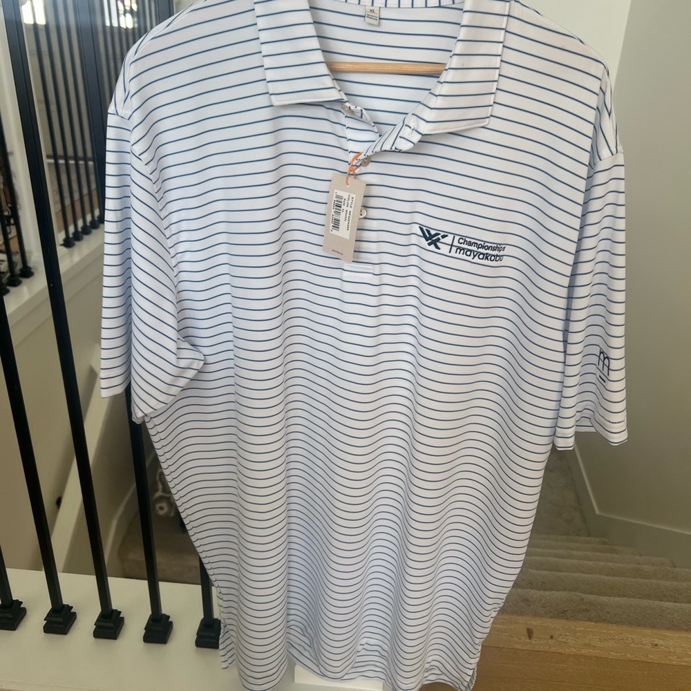 Peter Millar White and Blue Striped Men's Golf Polo